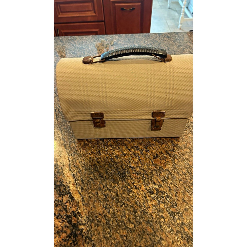 Vintage Textured Metal Lunch Box w/ Handle & 2 Latches